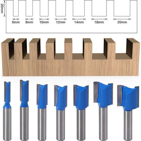 Set Mit 7 8-mm-reinigungsbits, 6/8/10/12/14/18/20-mm-holzfräser, Blau