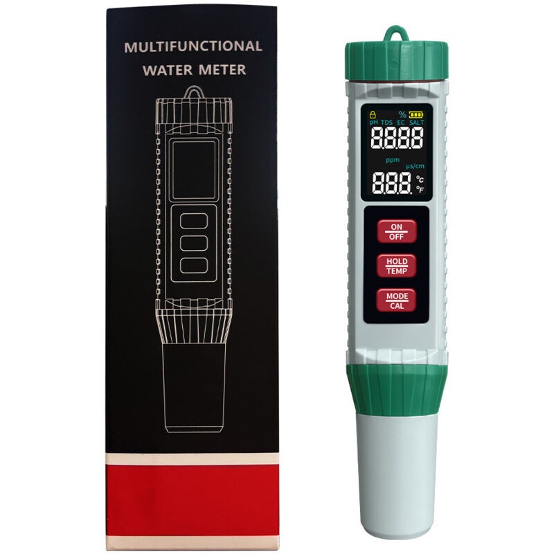 Digitales Ph-meter Für Wasser: 5-in-1-messung Von Ph-wert, Ec-wert, Tds, Salzgehalt Und Temperatur – Hochpräzises Digitales Poolmessgerät Mit Automatischer Temperaturkompensation Und Lcd-display