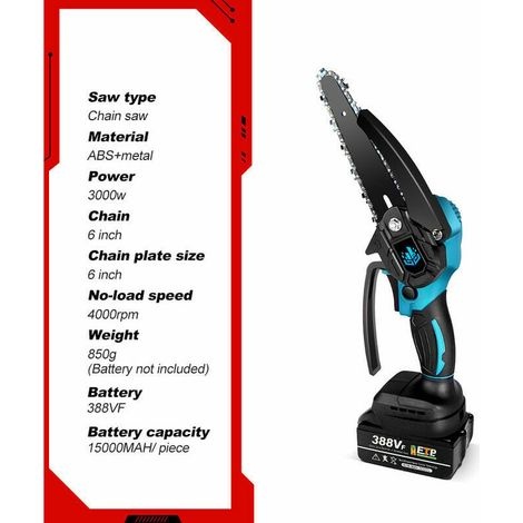 1200-w-akku-kettensäge, 6-zoll-mini-kettensäge Für Makita 18v – Einstellbare Geschwindigkeit Zum Holzschneiden – Blau Mit 2 Akkus