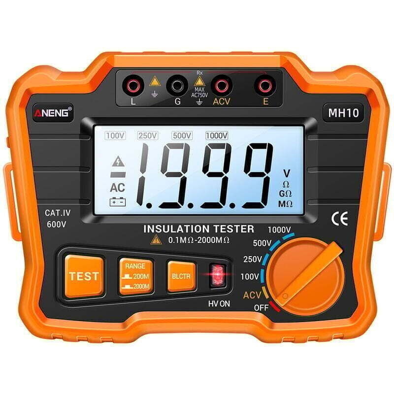 Digitales Isolationswiderstandsmessgerät 0,1 Mω–2000 Mω – Lcd-beleuchtetes Megohmmeter – Ausgangsspannung 100/250/500/1000 V – Wechselstrom-isolationswiderstand 750 V