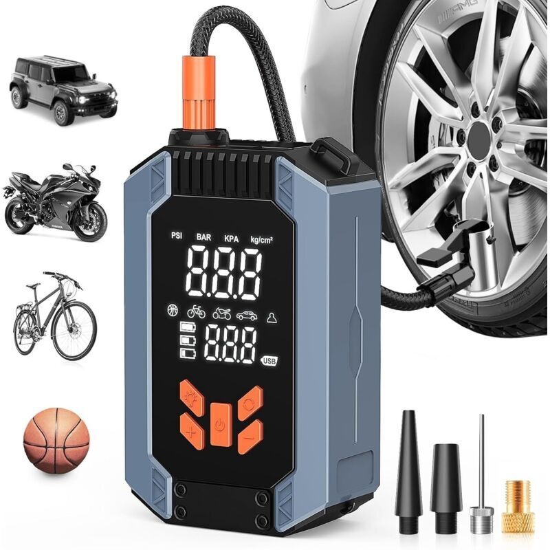 Tragbarer Luftkompressor, 4 Modi, 150 Psi Wiederaufladbarer Autoreifenfüller Mit Digitalem Lcd-bildschirm Und Usb-c-anschluss, Mini-kompressor, Geeignet Für Autos, Motorräder Und Fahrräder
