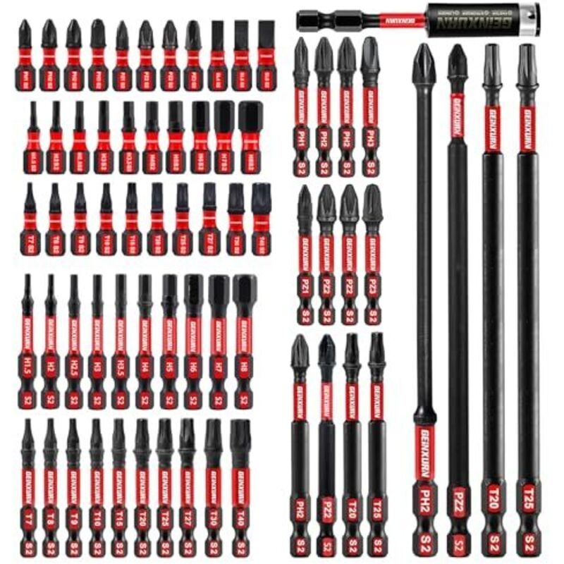 Set Mit 68 Schlagschrauberbits (ph, Tx, Pz, Sl, Sechskant), 1/4"-sechskantschaft Aus S2-legierungsstahl, 25/50/75/150 Mm Bits Mit 1 Magnetischem 75-mm-bithalter
