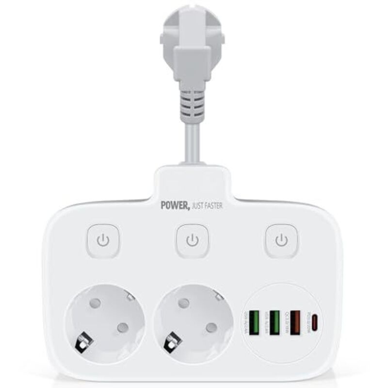 Doppelsteckdose Mit Schalter, Usb-c- Und Usb-a-anschlüssen, Qc 3.0-schnellladefunktion, Für Büro Und Zuhause, Grau-weiß