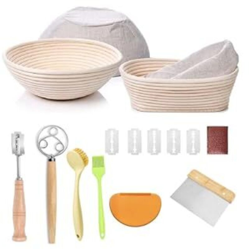 Sauerteig-gärkörbchen-set, Bestehend Aus Runden Und Ovalen Körben Aus 100 % Natürlichem Rattan, Einem Grissini, Einem Backpinsel, Einem Spatel Und Einem Pinsel. Set Für...