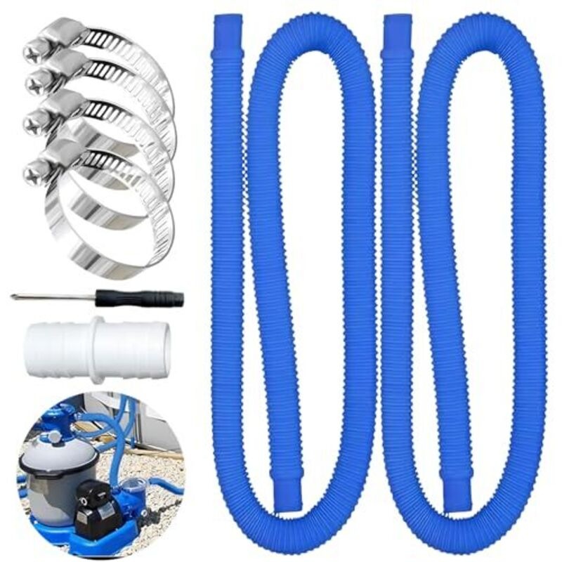 2-teiliges 32-mm-poolschlauchset Mit 4 Metall-sicherheitsclips, Für Saug- Und Pumpenschläuche, Blau