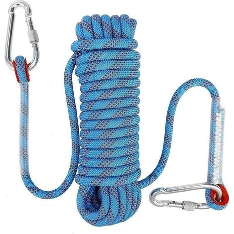 10 Mm Statischer Sicherheitskarabiner, Kletterseil Aus Polyester, Bergsteigerseil, Rettungsseil Zum Wandern, Bergsteigen, 10 M.