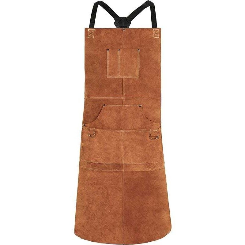 Schutzschürze Aus Spaltleder – Flamm- Und Abriebfest – 6 Werkzeugtaschen – Verstellbare Riemen (m Bis Xxl) – Braun