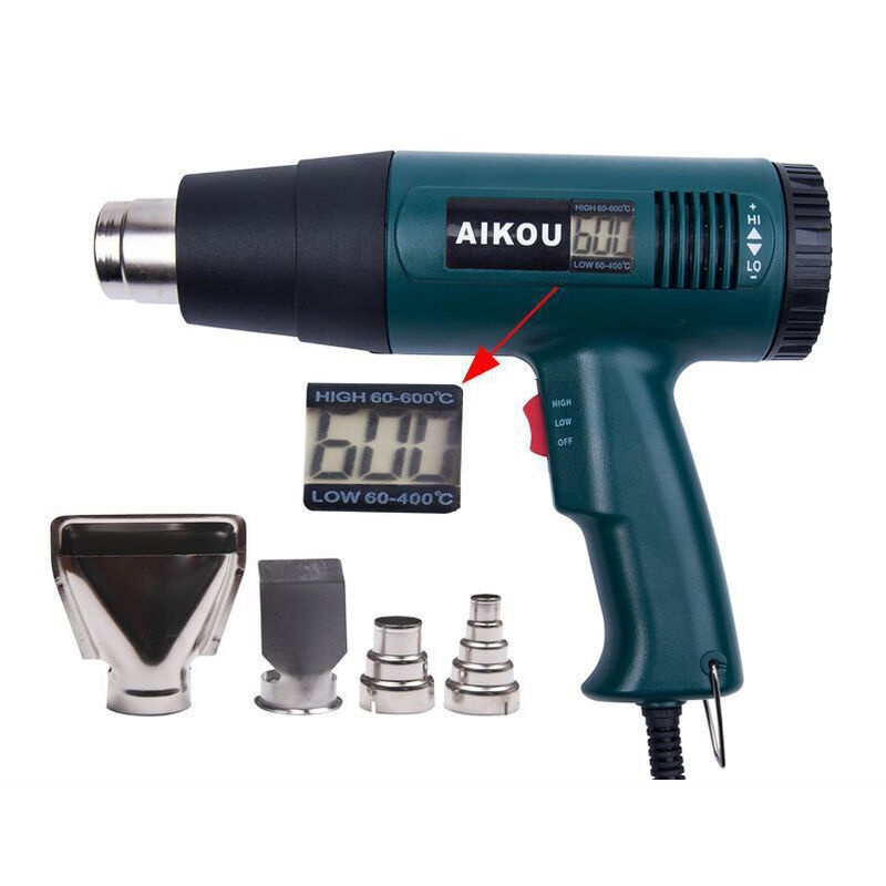 Heißluftpistole, 1800w Heißluftpistole Mit Lcd-digitalanzeige, Temperatur 60 Bis 600 Grad Celsius, Schnelles Aufheizen, Luftdurchsatz 300 Bis 550l/min + 4 Düsen
