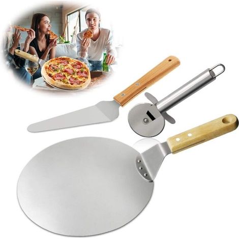 3-teiliges Pizza-schiebe-set Aus Edelstahl Mit Holzgriff, Ideal Für Kuchen, Pizza Oder Torte.