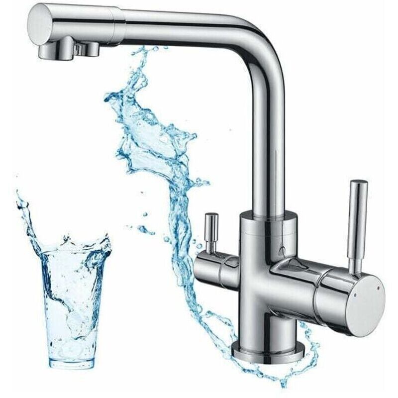 3-wege-küchenarmatur – Antibakterieller Messingkörper – Chromoberfläche – 360° Drehbar – Wassersparend Mit Integriertem Luftsprudler