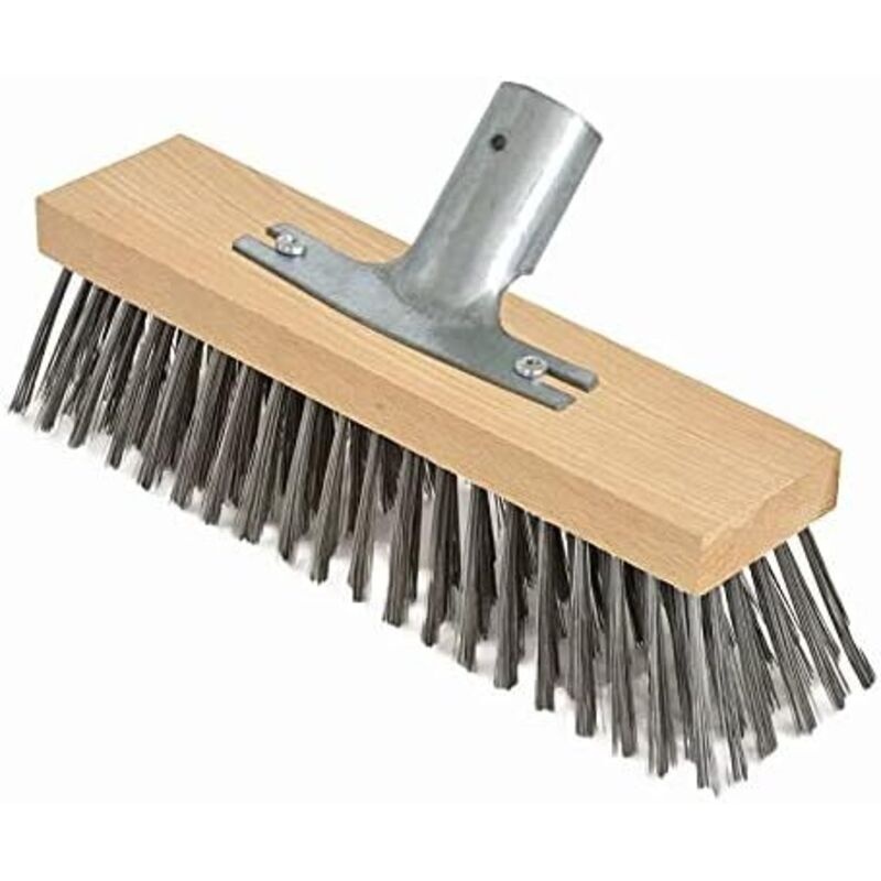 30 Cm Stahlborstenbesen – 28 Cm Durchmesser Metallstiel – Korpus Aus Buchenholz – Zur Effektiven Reinigung Von Pflastersteinen Und Gehwegen
