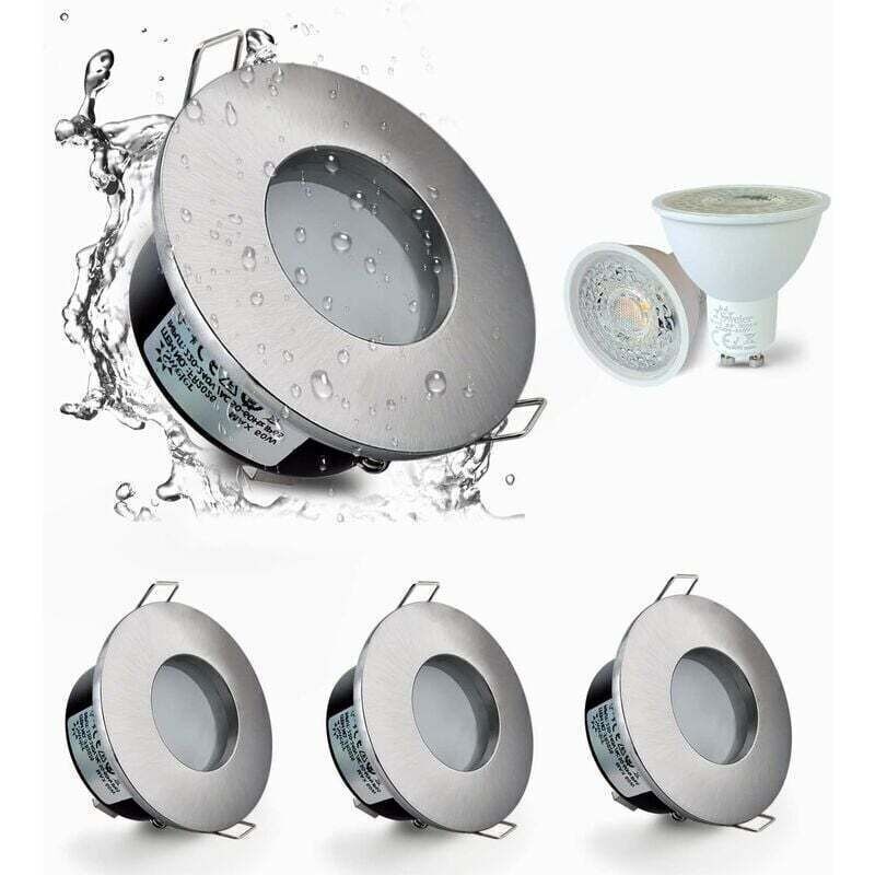Set Mit 4 Led-einbaustrahlern, Ip65 Wasserdicht, 5 W, 3000 K Warmweiß – Beleuchtung Für Bad Und Küche – 68 Mm Ausschnitt, Oberfläche In Satin-nickel