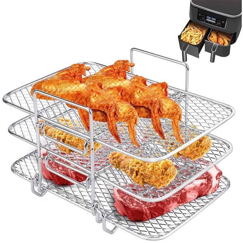 Airfryer-rost, 3-lagiger Airfryer-rost Aus Edelstahl, Herausnehmbarer Airfryer-rost, Herausnehmbarer Rost Zum Backen, Kochen Und Dörren