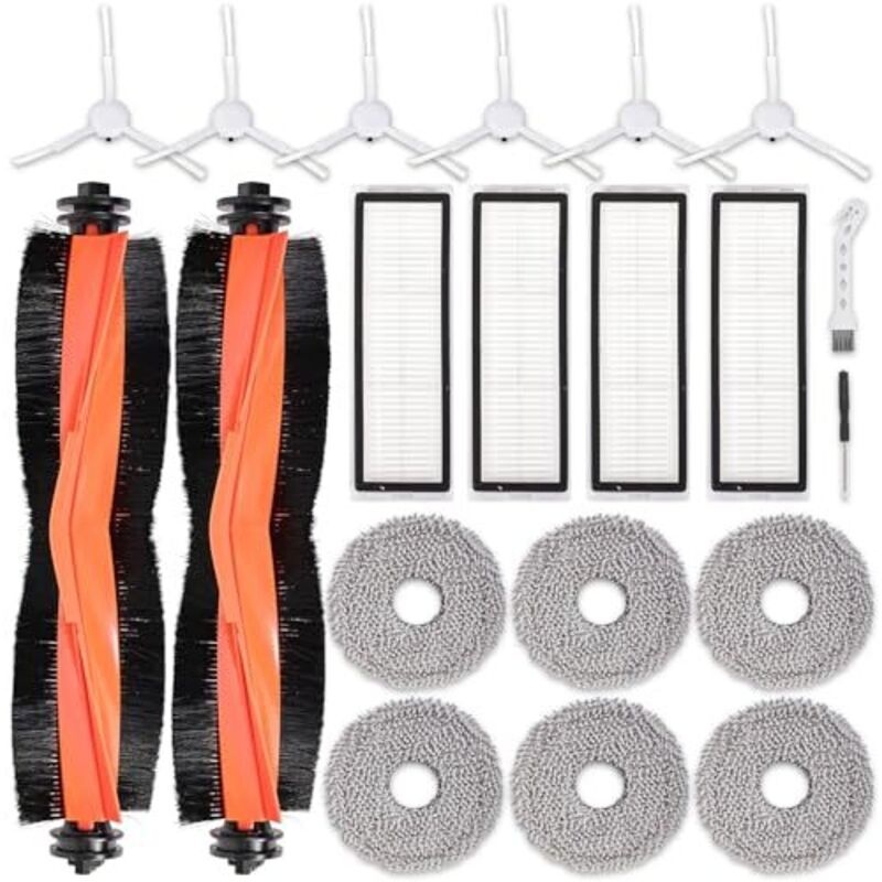 20-teiliges Zubehörset Für Die Xiaomi Staubsauger X20+ Und X10+. Enthält: 2 Hauptbürsten, 4 Filter, 6 Wischpads, 6 Seitenbürsten, 1 Schraubendreher Und 1 Reinigungsbürste.