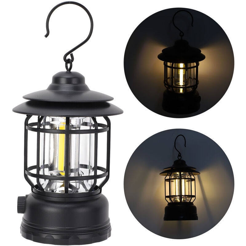 Abs-campinglaterne Mit Stufenloser Dimmfunktion, Wiederaufladbare Retro-taschenlampe, Tragbare Zeltlampe Für Outdoor-wanderungen, Notfalleinsätze, Schwarz.