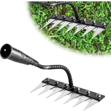8-zinkiger Gartenrechen Aus Kohlenstoffstahl – Unkraut- Und Vertikutiergerät – Langlebig Für Boden Und Rasen – 30 X 20 X 10 Cm