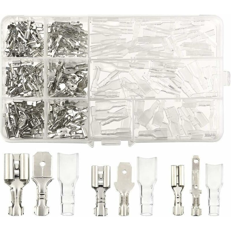 Set Mit 270 Crimp-elektroklemmen – Stecker Und Buchsen 2,8 Mm, 4,8 Mm, 6,3 Mm – Kupfer Für Hervorragende Leitfähigkeit