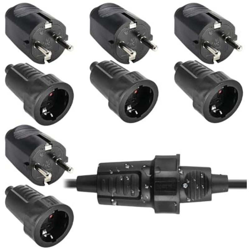 4 Paar Schuko-stecker Und -buchsen: 250v 16a Ip54 Sicherheitsstecker, Zweipoliger Gummistecker Und -buchsen-set Mit Kabelklemme, Wasserdichter Schuko-stecker, Geeignet Für Den Außenbereich.