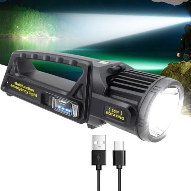 Wiederaufladbare Taschenlampe, 1450.000 Lumen, Leistungsstarker Scheinwerfer Mit 350° Drehbarem Kopf, Ultrahelle Led, 9 Leuchtmodi, Ipx6 Wasserdicht, Solar-taschenlampe Für Notfallsituationen [klar
