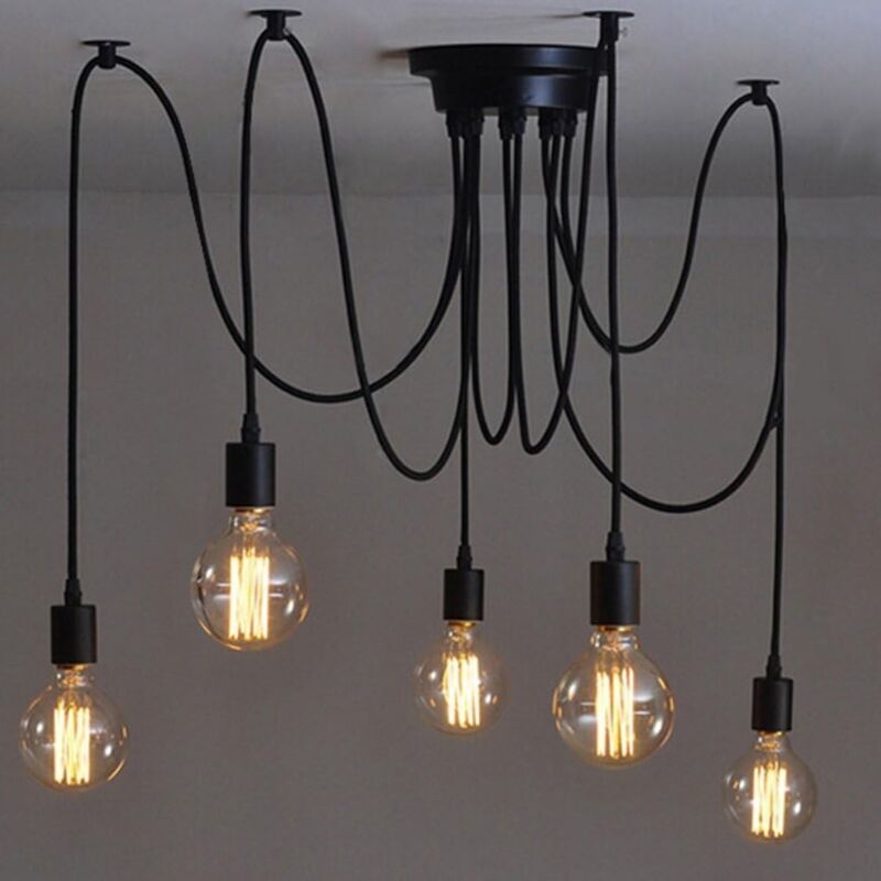 2 Meter Verstellbare Edison-hängeleuchte Mit Spinnenmotiv, Metall-drahtkäfig-pendelleuchte, Moderner Industrie-kronleuchter, Helles Licht (leuchtmittel Nicht Enthalten) (5 Arme)
