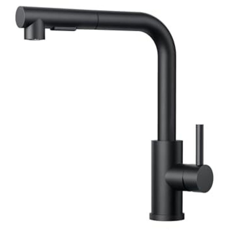 Schwarze Küchenarmatur, Ausziehbare Küchenarmatur Mit Brausekopf, Spültischarmatur, L-förmige Edelstahl-mischbatterie, Zwei Strahlarten, Schwenkbarer Auslauf