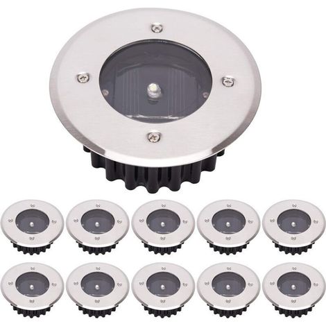 Led-solar-bodenleuchte, 10er-pack, Außenleuchte, Straßenleuchte, Erdleuchte, Ip65 Wasserdicht (kaltweiß, Rund) [energieklasse A+].