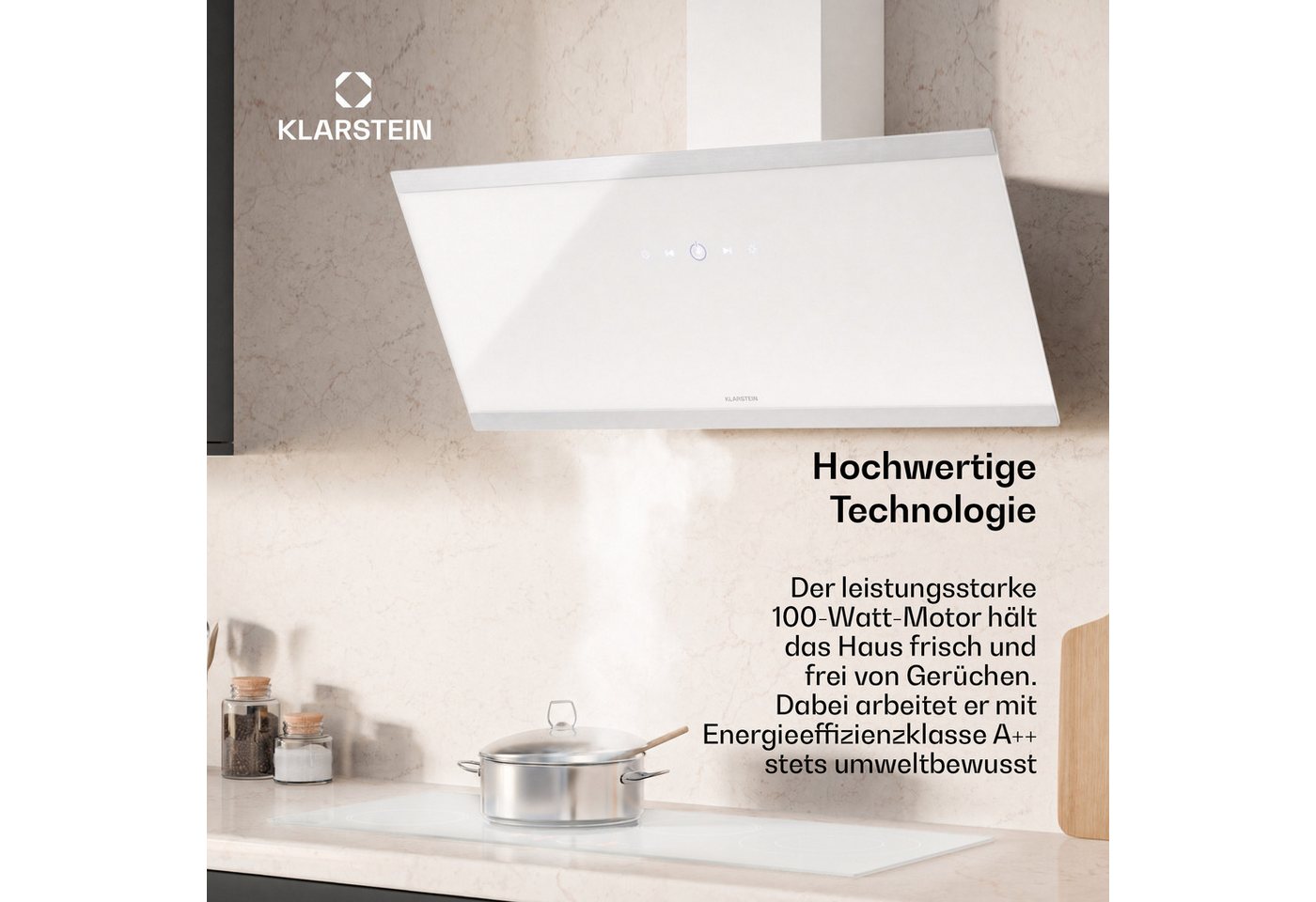 Klarstein Flashline Schr äge Dunstabzugshaube – 578 M³/h Dunstabzug, Touch-bedienung, 9 Stufen + Boost, Led-beleuchtung, Umluft Oder Abluft Bild 3