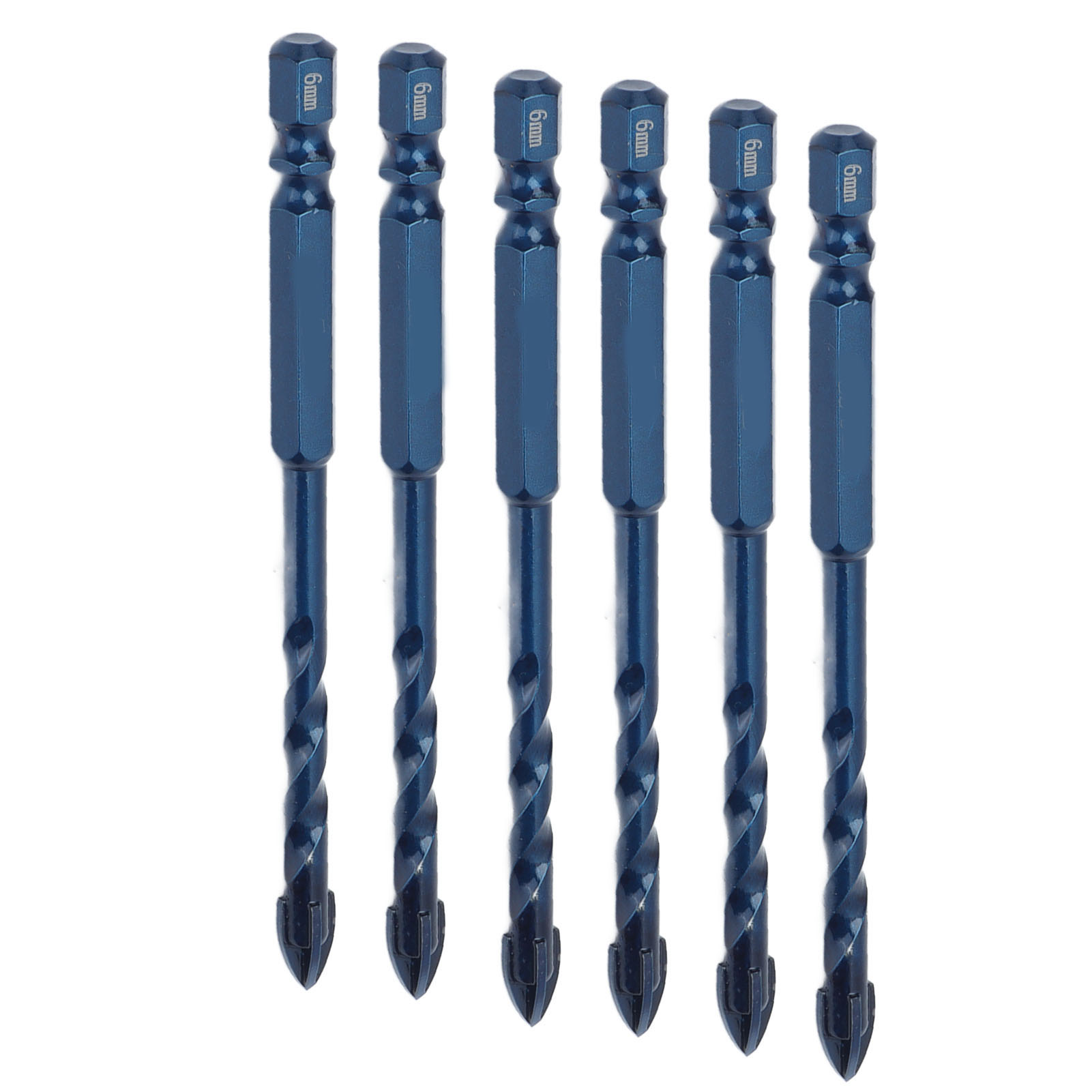Set Mit 10 Hartmetall-kreuzschlitzbohrern Mit 6 Mm (1/4 Zoll) Sechskantschaft Für Keramik, Marmor Und Glas. Dunkelblau. 6 Mm Bohrung.