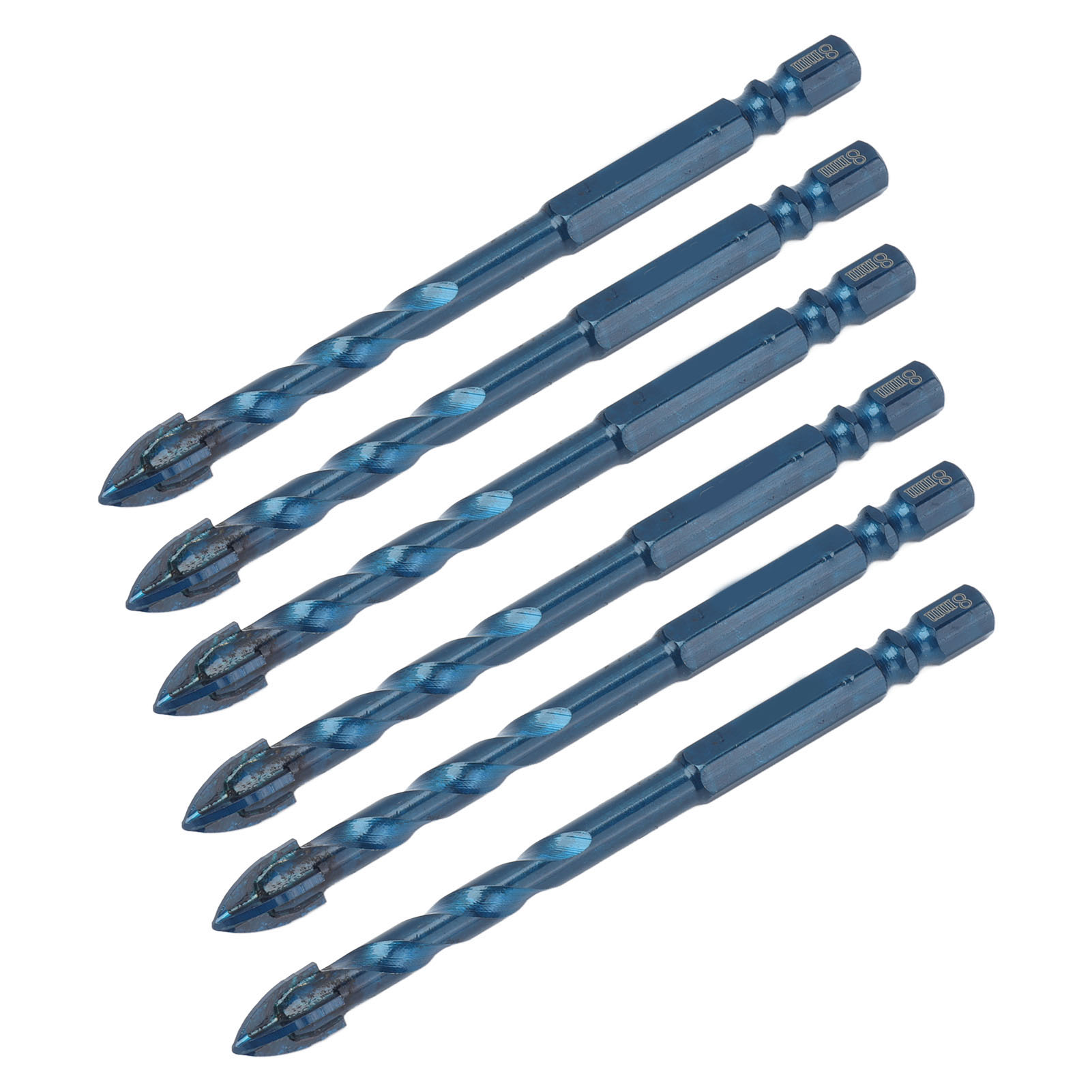 Set Mit 10 Hartmetall-kreuzschlitzbohrern Mit 6,35 Mm (1/4 Zoll) Sechskantschaft Für Keramik, Marmor Und Glas. Dunkelblau. 8 Mm Bohrung.