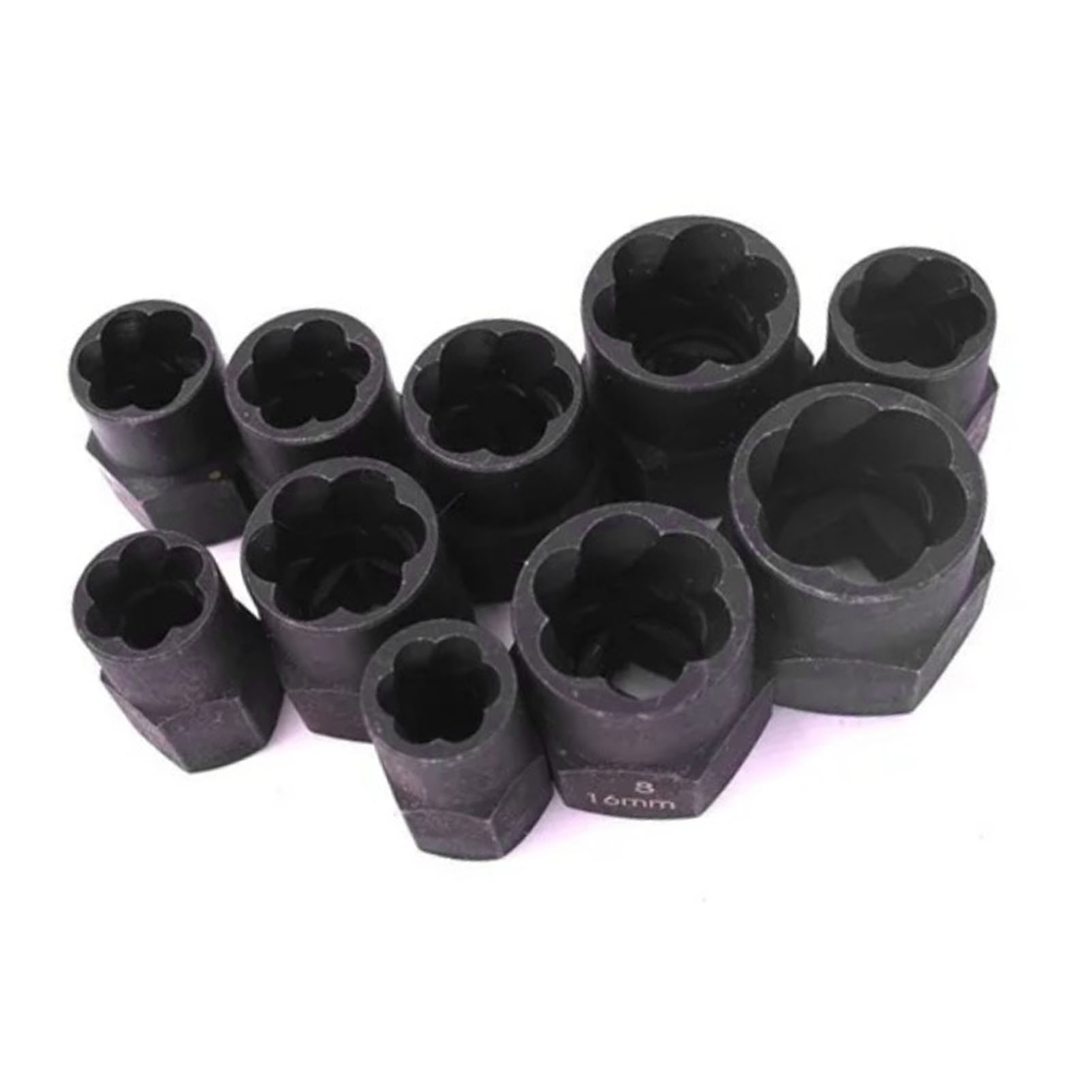 Set Mit 10 Robusten Bolzenausdrehern Aus Hochfestem Chrom-vanadium-stahl, Schwarzes Werkzeug Zum Entfernen Von Muttern Und Bolzen