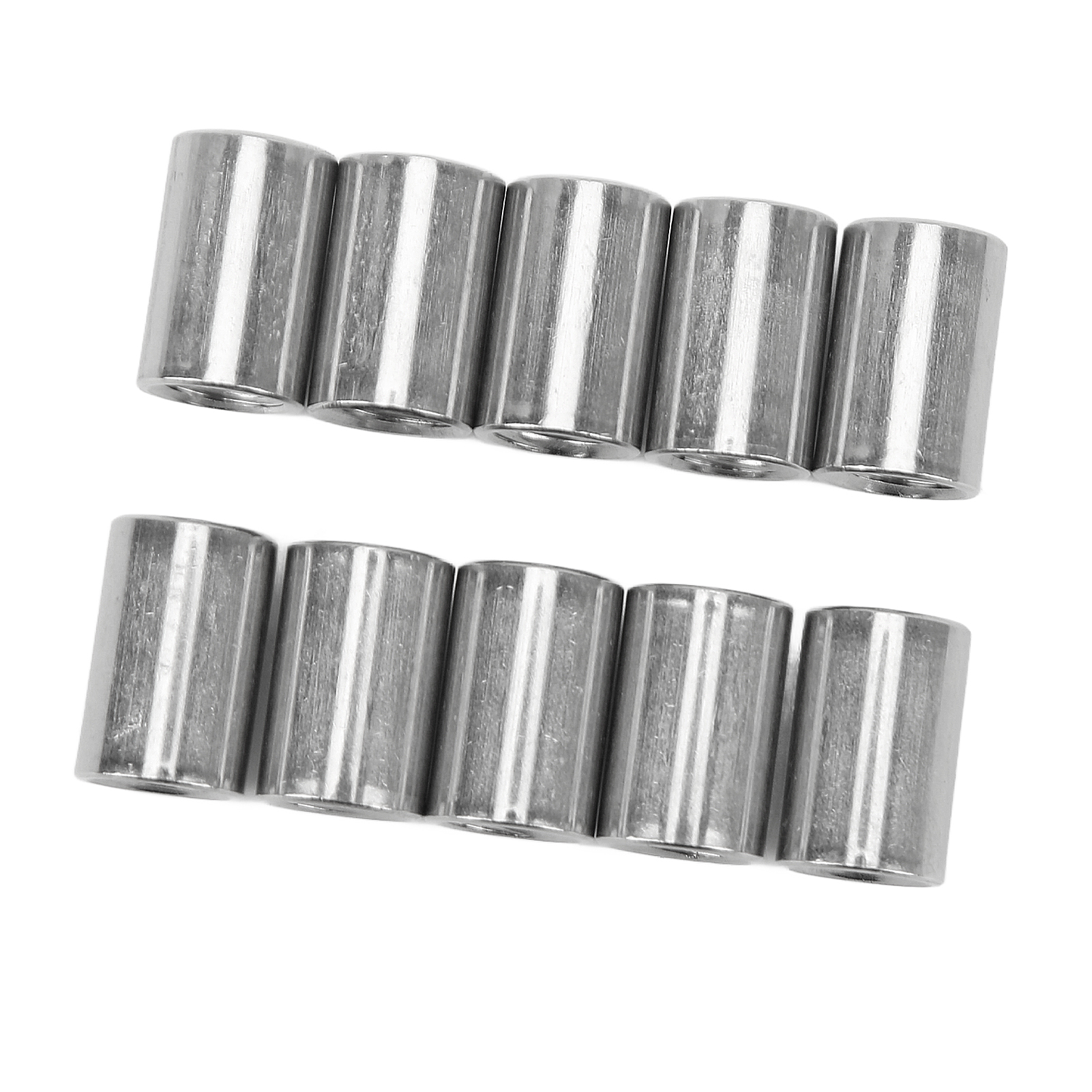 Packung Mit 10 Runden Verbindungsmuttern M10x1,5 L20 Mm Aus Edelstahl, Innengewinde, Für Gewindehülsen.