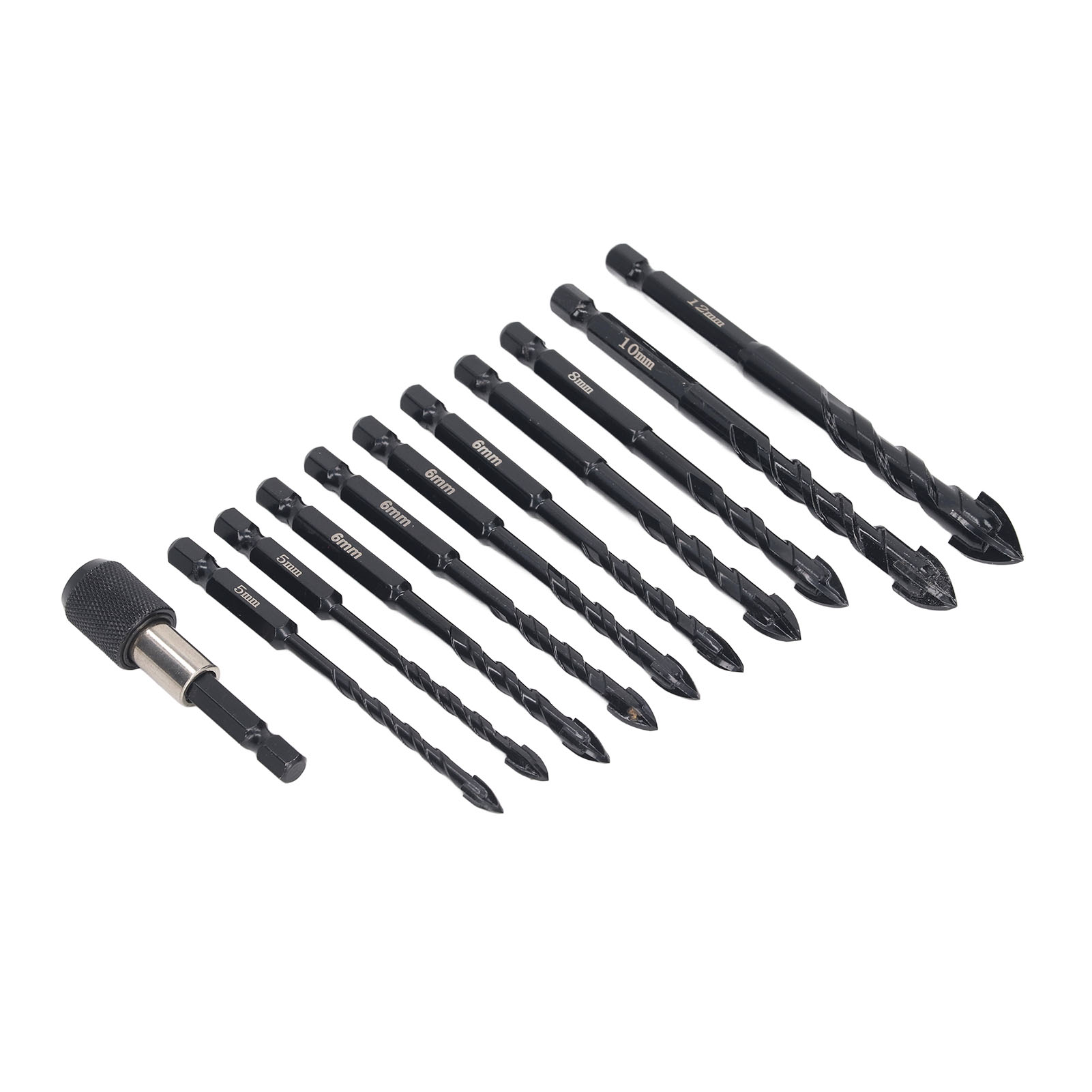 Set Mit 11 Betonbohrern (5, 6, 8, 10 Und 12 Mm) Mit Sechseckigem, Kreuzförmigem Schaft Und Hartmetallspitze, Für Beton, Glas, Ziegel Und Fliesen.