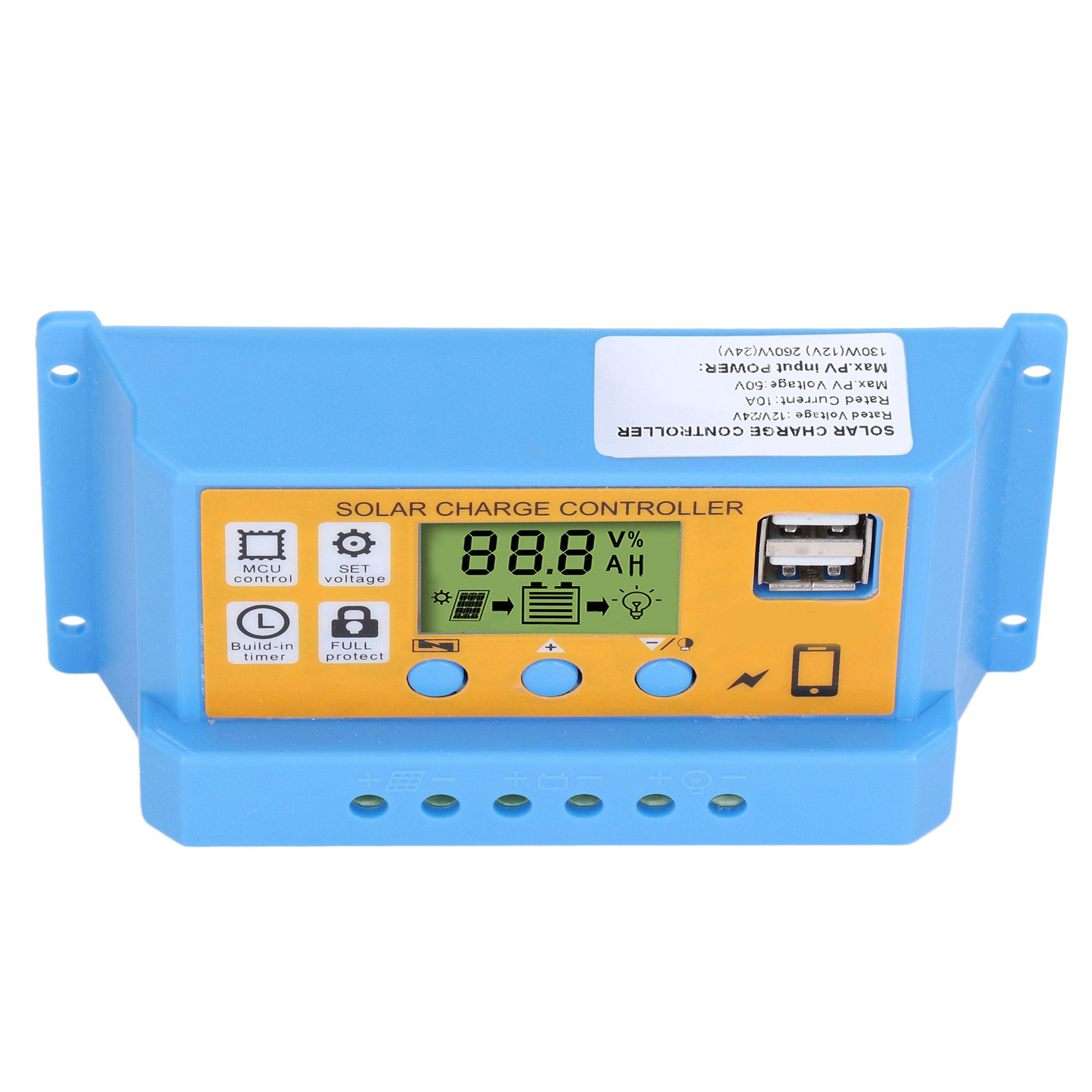 Digitaler Solarladeregler, Intelligenter Batterieregler 12v 24v 10a 130w (12v) 260w (24v)