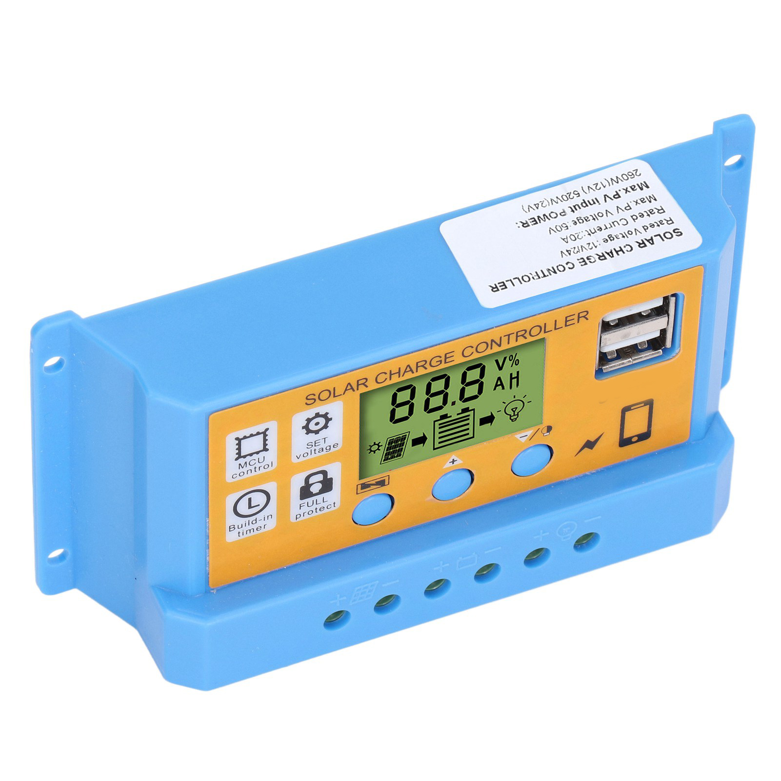 Digitaler Solarladeregler, Intelligenter Batterieregler 12v 24v 20a 260w (12v) 520w (24v)
