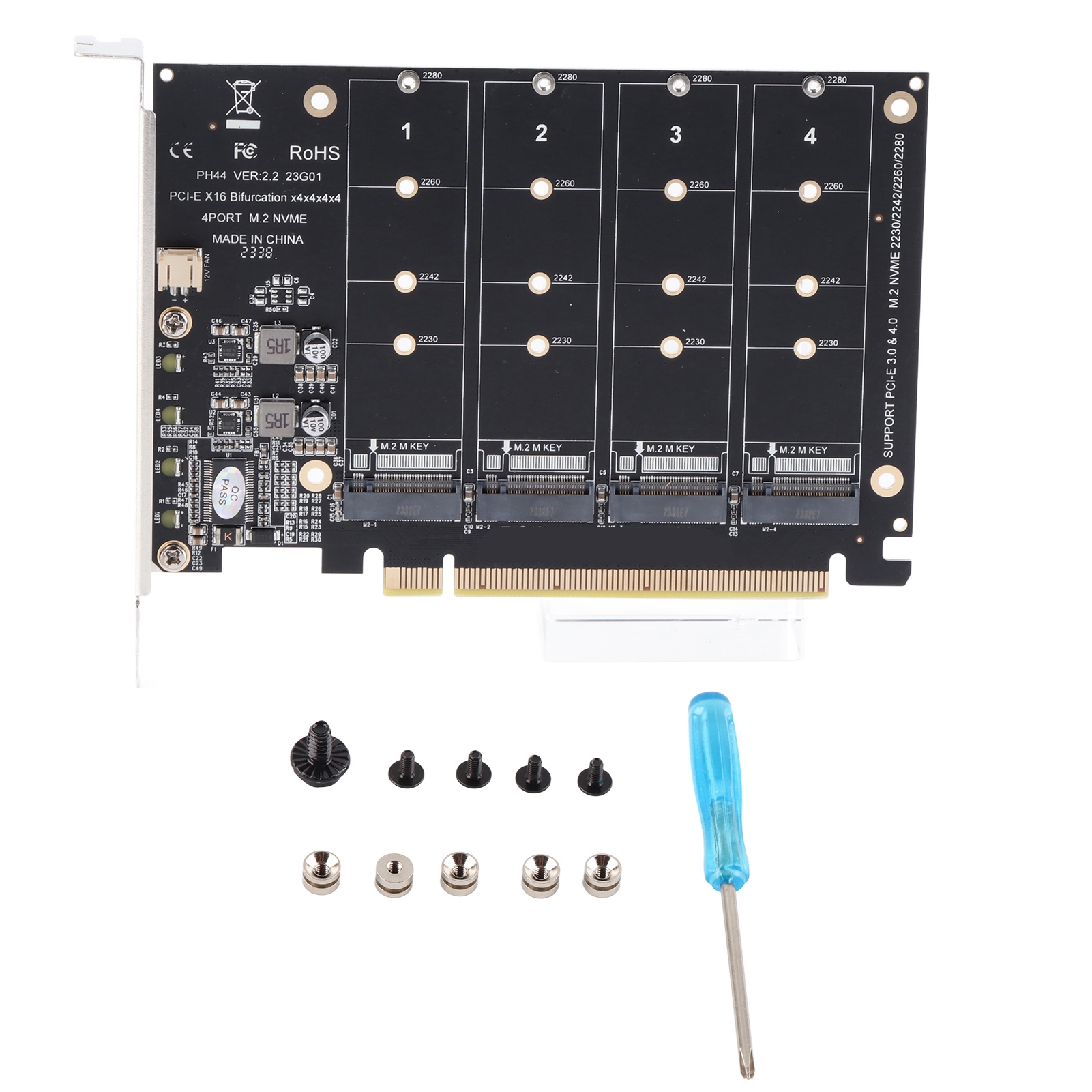 Hochgeschwindigkeits-4x32-gbit/s-m.2-nvme-zu-pcie-x16-4-port-ssd-adapter, Software-raid-karte Mit Individueller Led-anzeige Für Computer
