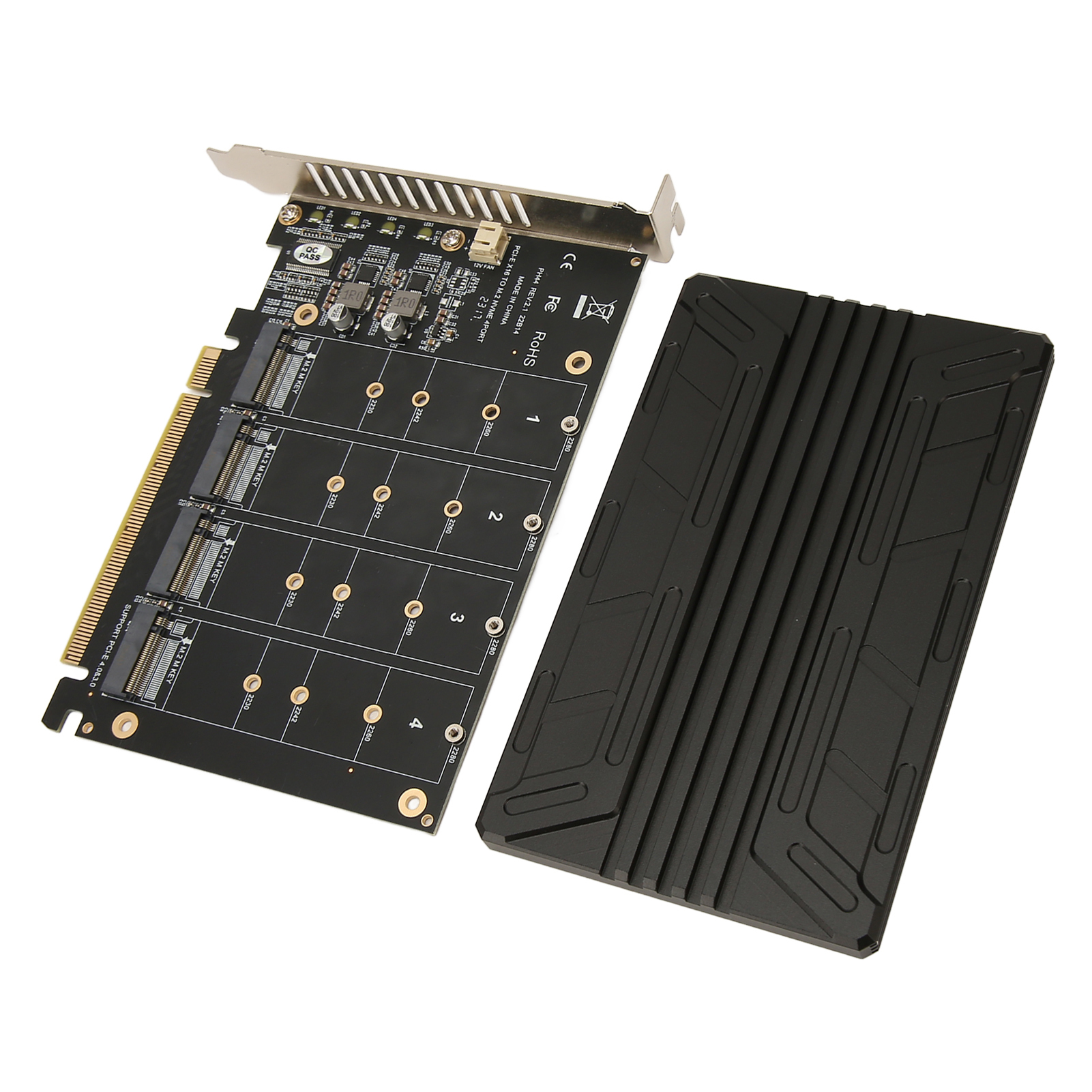 Quad M.2 Nvme Zu Pcie 32 Gbit/s Adapter Aus Robustem Und Verstärktem Aluminiumgehäuse Quad Pcie 4.0 Zu Nvme Karte Zur Computererweiterung