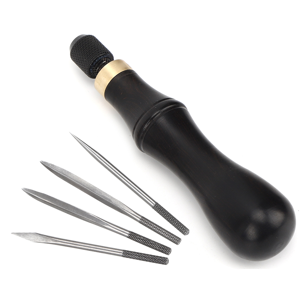 4-in-1 Nähahlen-set, Ebenholzgriff, Nähwerkzeug Für Die Bearbeitung Von Leder Und Stoff, Ideal Für Kreative Hobbys.