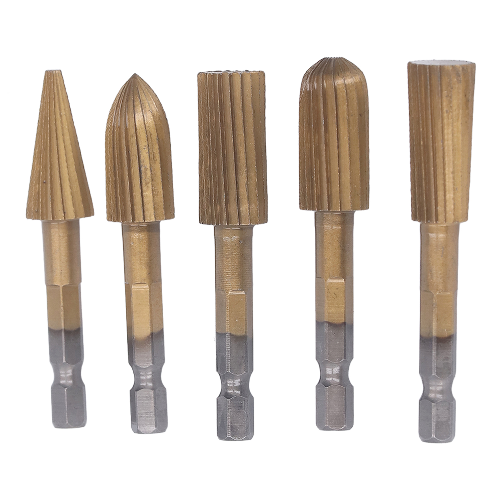 Set Aus 5 Doppelt Geschnittenen Rotationsfeilen, 6,35 Mm (1/4 Zoll) Schaft, Für Holzbearbeitung, Schleifen Und Schnitzen.