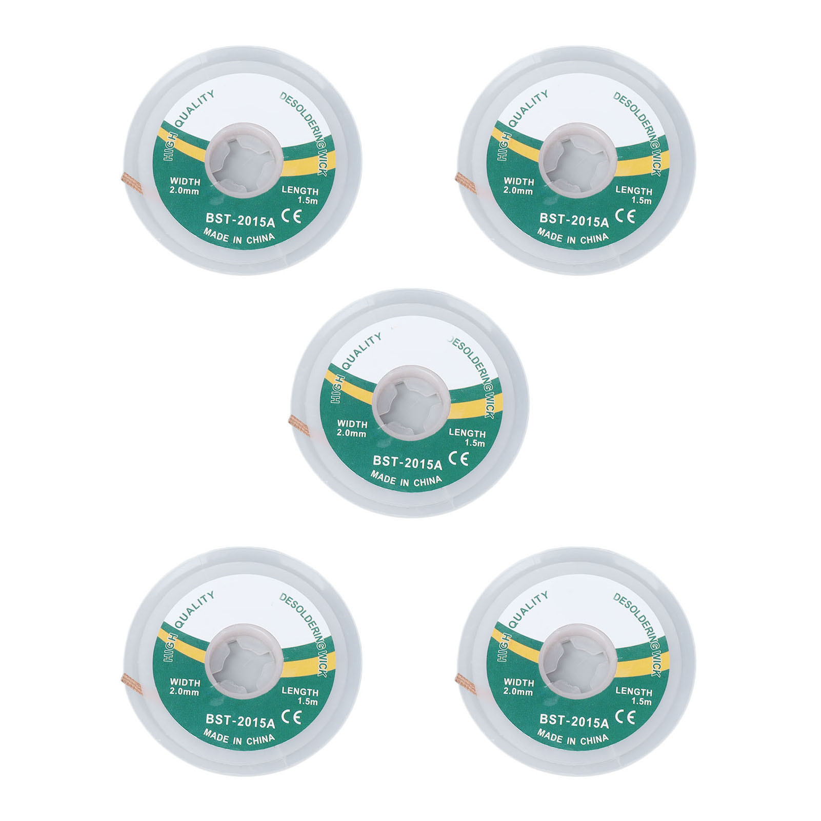 Packung Mit 5 Geflochtenen Entlötlitzen Aus Kupferlegierung, Nicht Reinigend, Zum Aufsaugen Von Lötzinn Von 1,5 Bis 3,5 Mm.