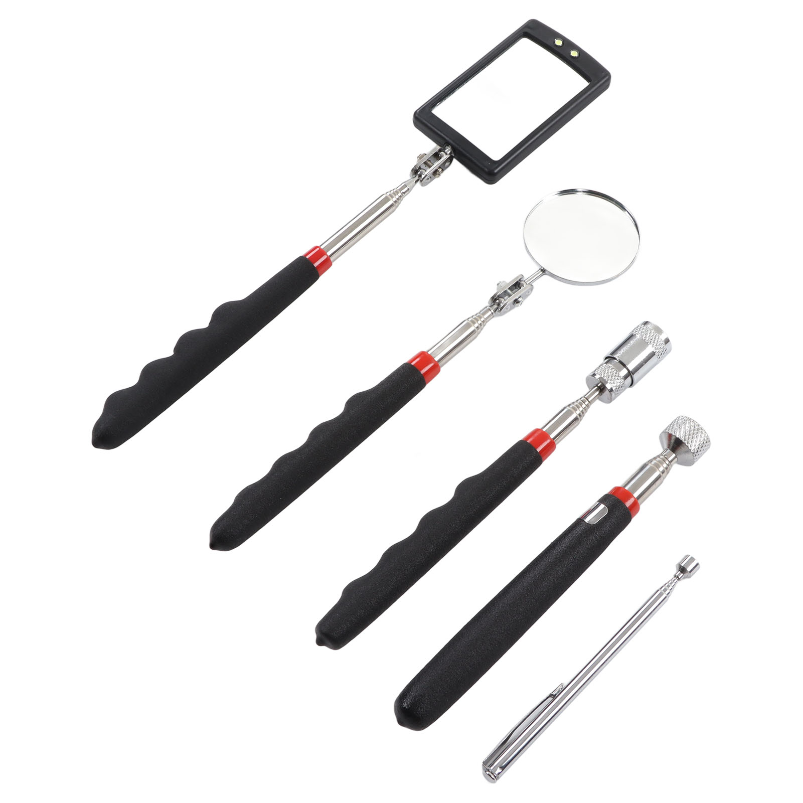 Set Aus 5 Magnetischen Hebewerkzeugen: Hebestange 4,5 Kg, 3,6 Kg Und 0,7 Kg, 360° Teleskopspiegel Mit Led-licht.