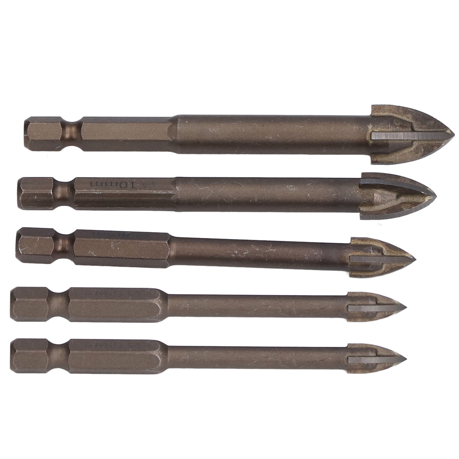 Set Mit 5 Hartmetall-sechskant-kreuzbohrern Für Fliesen, Beton, Glas Und Keramik.