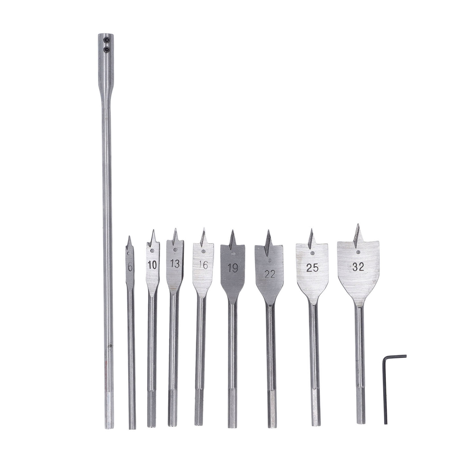 Set Mit 10 Holzbohrern Aus Hochkohlenstoffhaltigem Stahl, 8 Verschiedene Größen, 6,35 Mm (1/4 Zoll) Schaft, Flachbohrer Für Die Holzbearbeitung