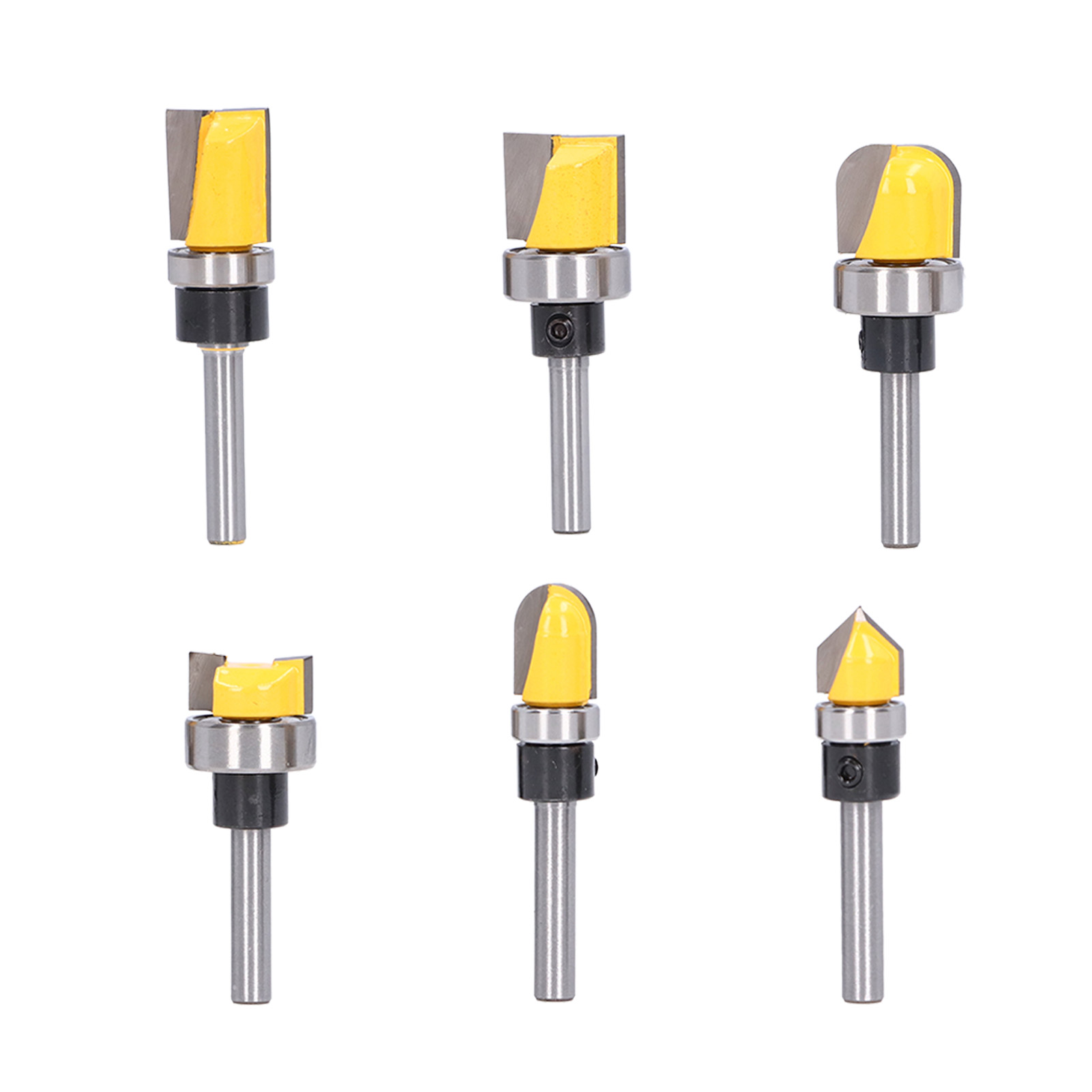 Set Mit 6 Bündigen Fräsern Mit 6 Mm Schaft Und Kugellager Zum Fräsen Von Holzzapfen.