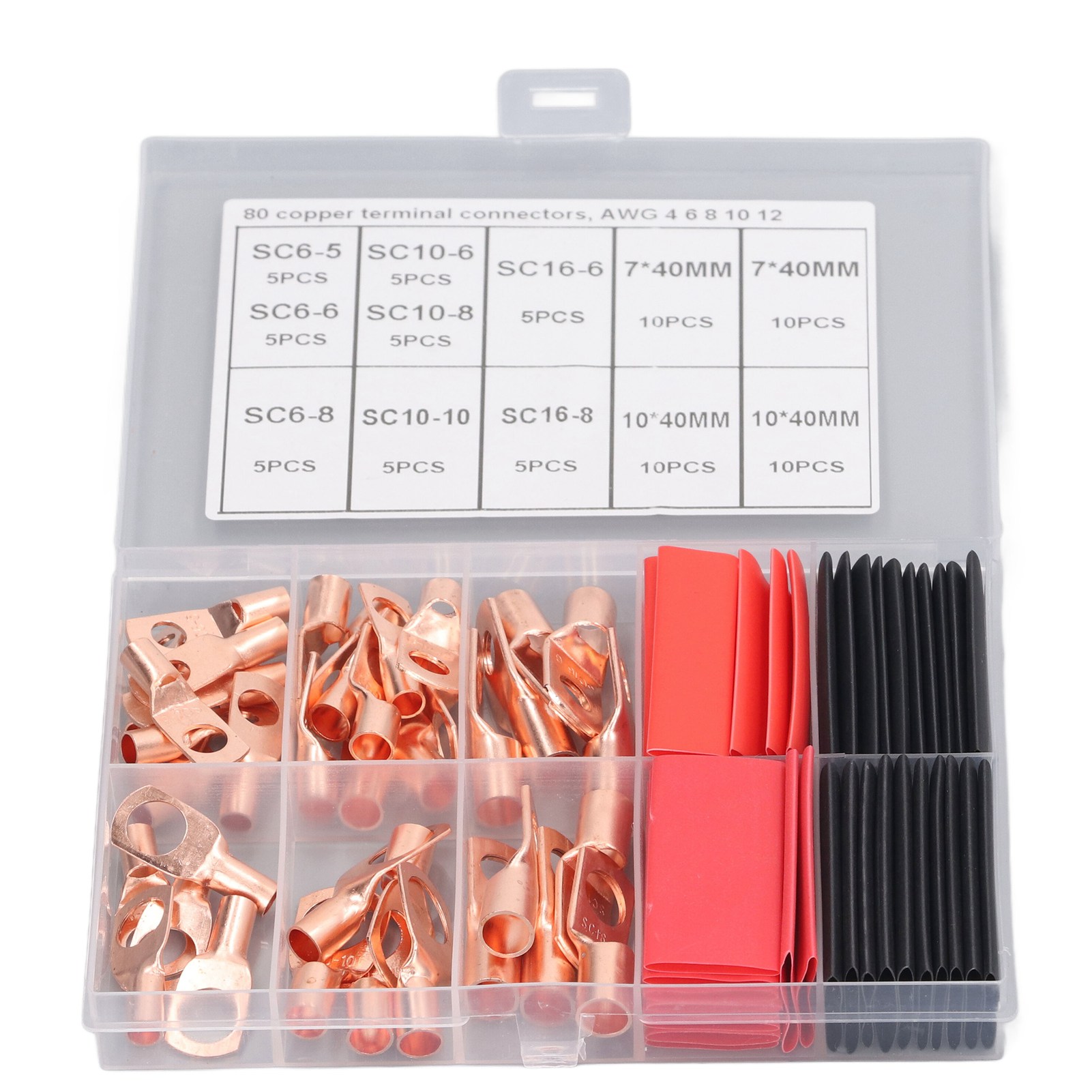 Packung Mit 80 Roten Kupfer-crimpklemmen Für Batteriekabel, Inklusive Schrumpfschlauch.