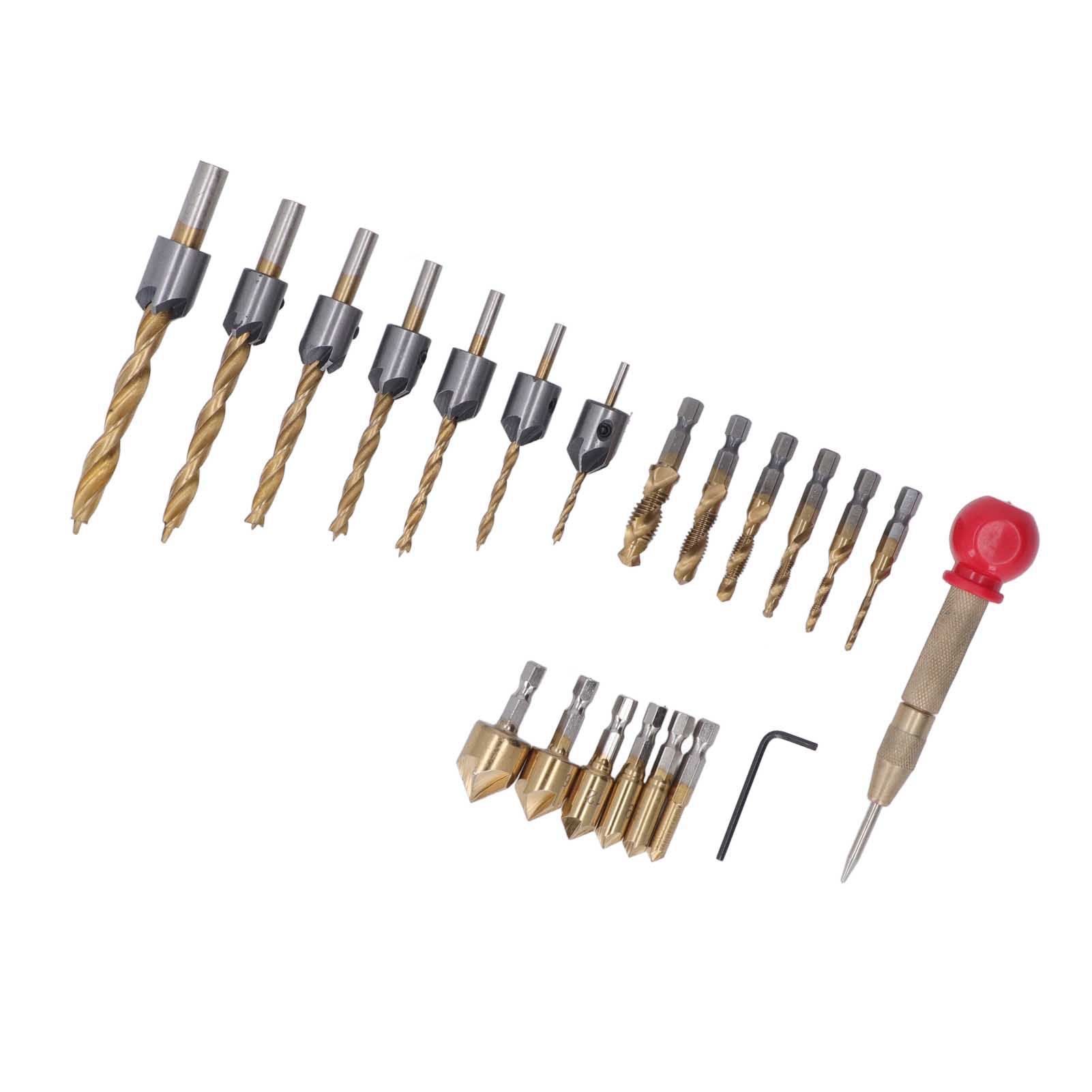 Set Aus 20 Titanvergoldeten Fasenbohrern, Inklusive Sechskantschlüssel Und Körner.