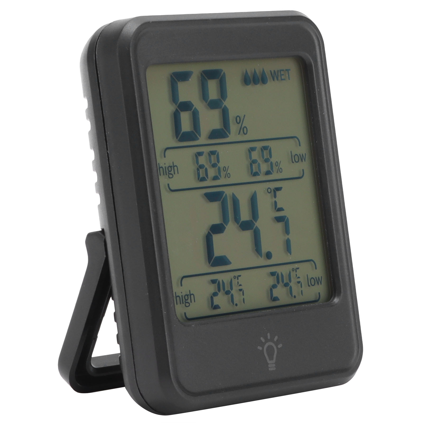 Mc41 Digitales Thermometer-hygrometer Mit Hintergrundbeleuchtetem Lcd-display, Schwarz