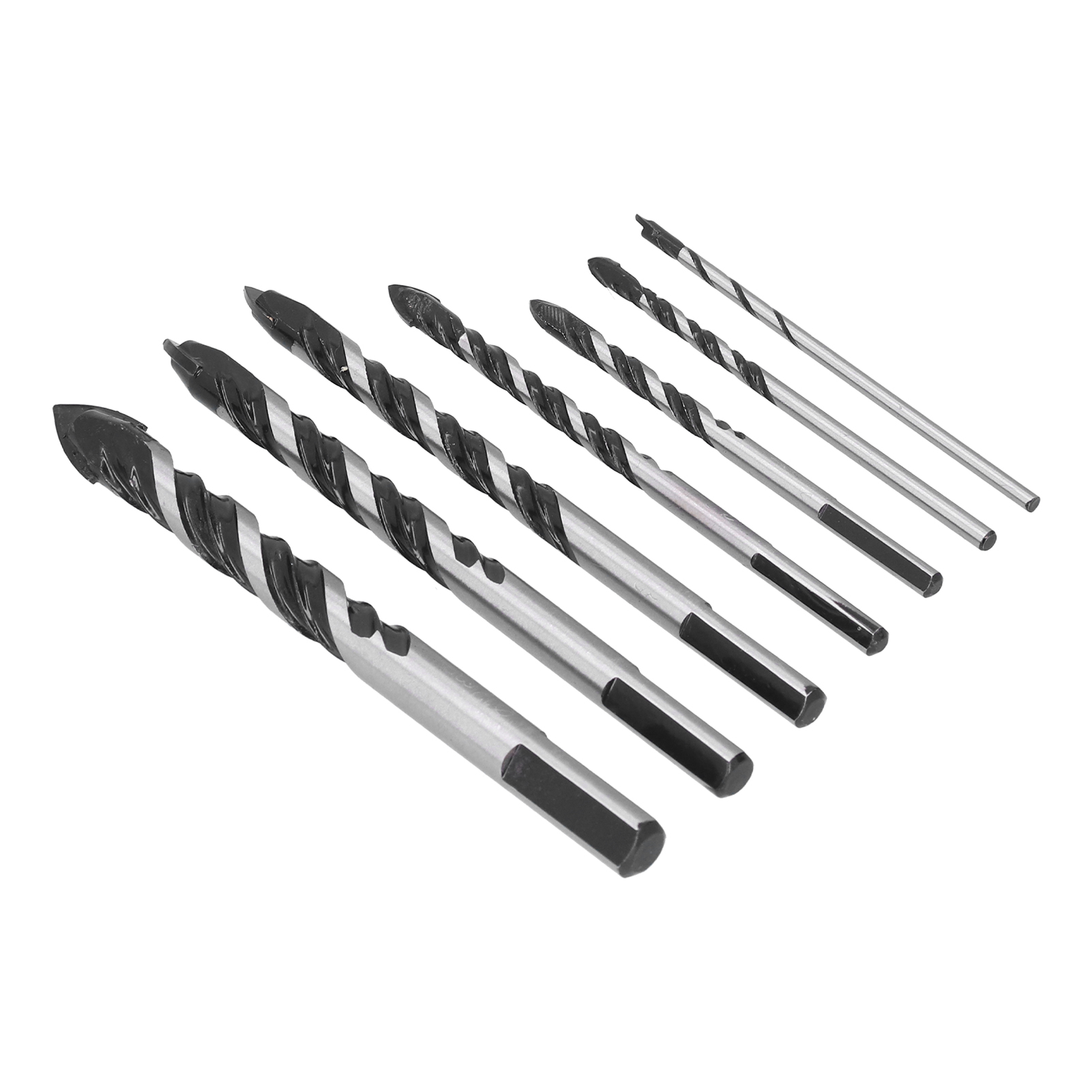 Set Aus 7 Hartmetallbohrern Mit Ein Oder Zwei Schneiden Zum Bohren Von Fliesen Und Glas.