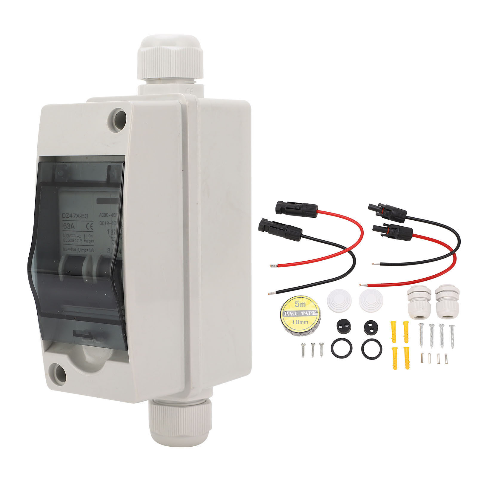 Miniatur-solar-leistungsschalter, 63 A, Für Photovoltaikanlagen, Schutzart Ip65, 12–400 V Dc / 90–400 V Ac