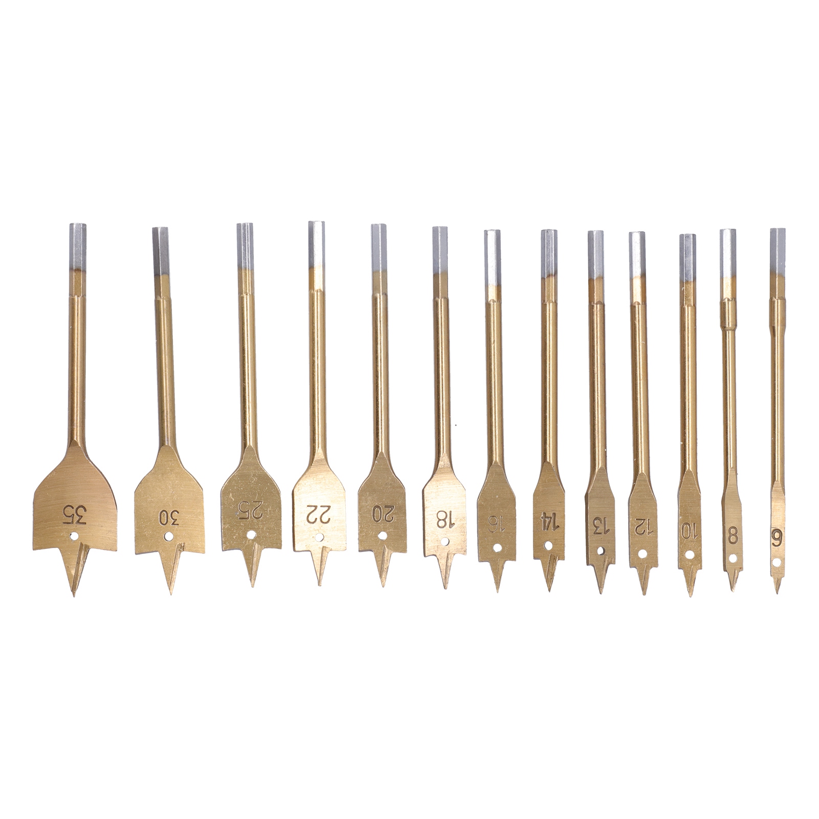 Set Mit 13 Flachen Kohlenstoffstahlbohrern Mit Titanbeschichtung Für Die Holzbearbeitung