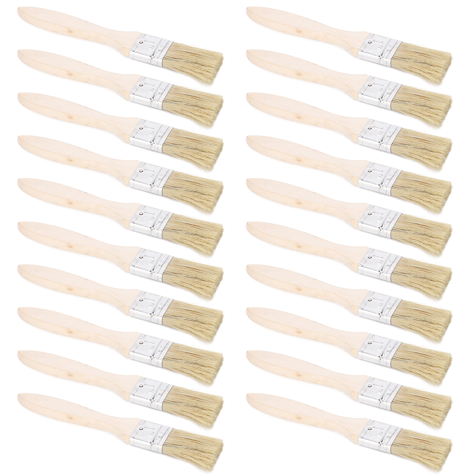 Set Mit 20 Flachen Bürsten Aus Künstlichen Borsten Mit Holzgriffen, 25 Mm, Zum Grillen Oder Reinigen